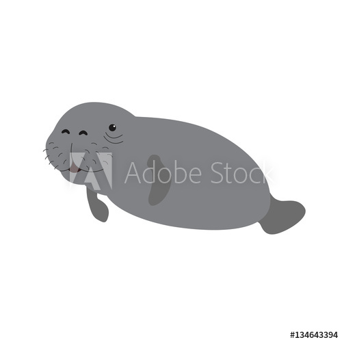 500x500 Cute Cartoon Manatee. Vector Illustration For Children.