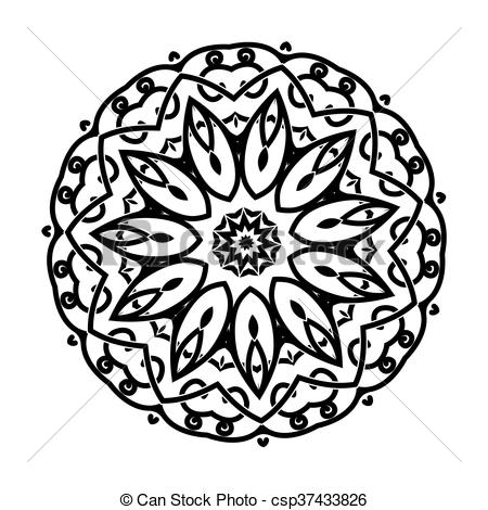 450x470 Vector Circular Ornament. Mandala Design. Isolated On White.