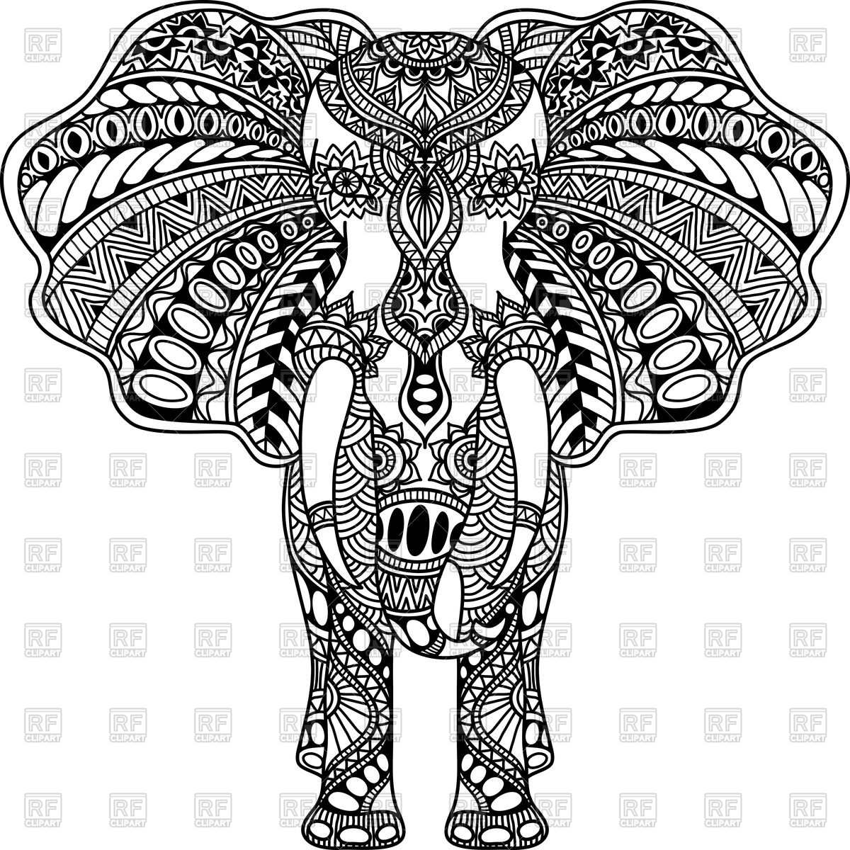 1200x1200 Henna Mehndi Tattoo Style Indian Elephant Vector Image Vector