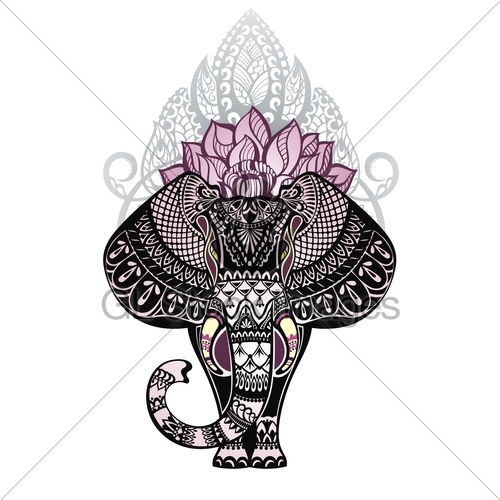500x500 Vintage Style Vector Elephant With Ornate Lotus Mandala C... Gl
