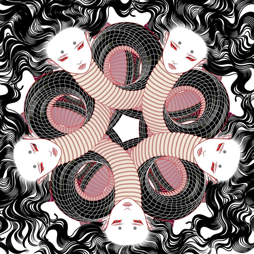 1080x1080 Nure Onna Snake Woman Mandala, Vector Art, 11x11 Art