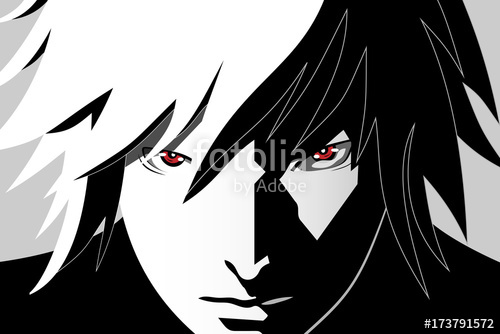 500x334 Anime Eyes. Red Eyes On Black And White Background. Anime Face