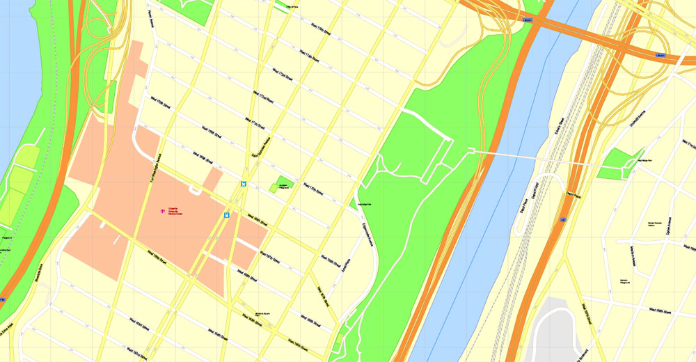 1000x520 Manhattan Map Editable Vector New York City Exact City Plan 100