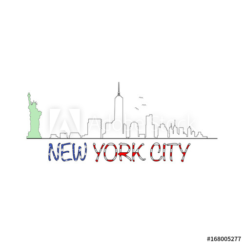 500x500 Manhattan Skyline With Statue Of Liberty And New York City Text