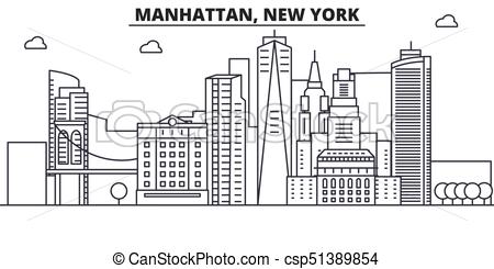 450x245 Manhattan, New York Architecture Line Skyline Illustration. Linear