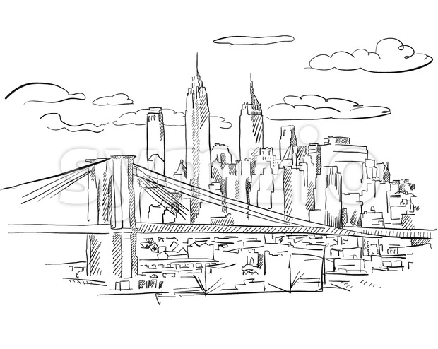 620x494 Manhattan And Brooklyn Bridge Detailed Sketch Vector Illustration