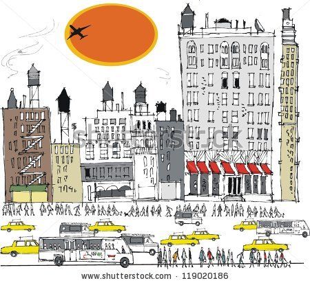 450x412 Vector Illustration Of Manhattan Buildings, Traffic And