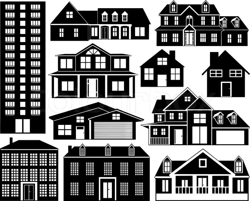 800x642 House Silhouettes Set Isolated On White Stock Vector Colourbox