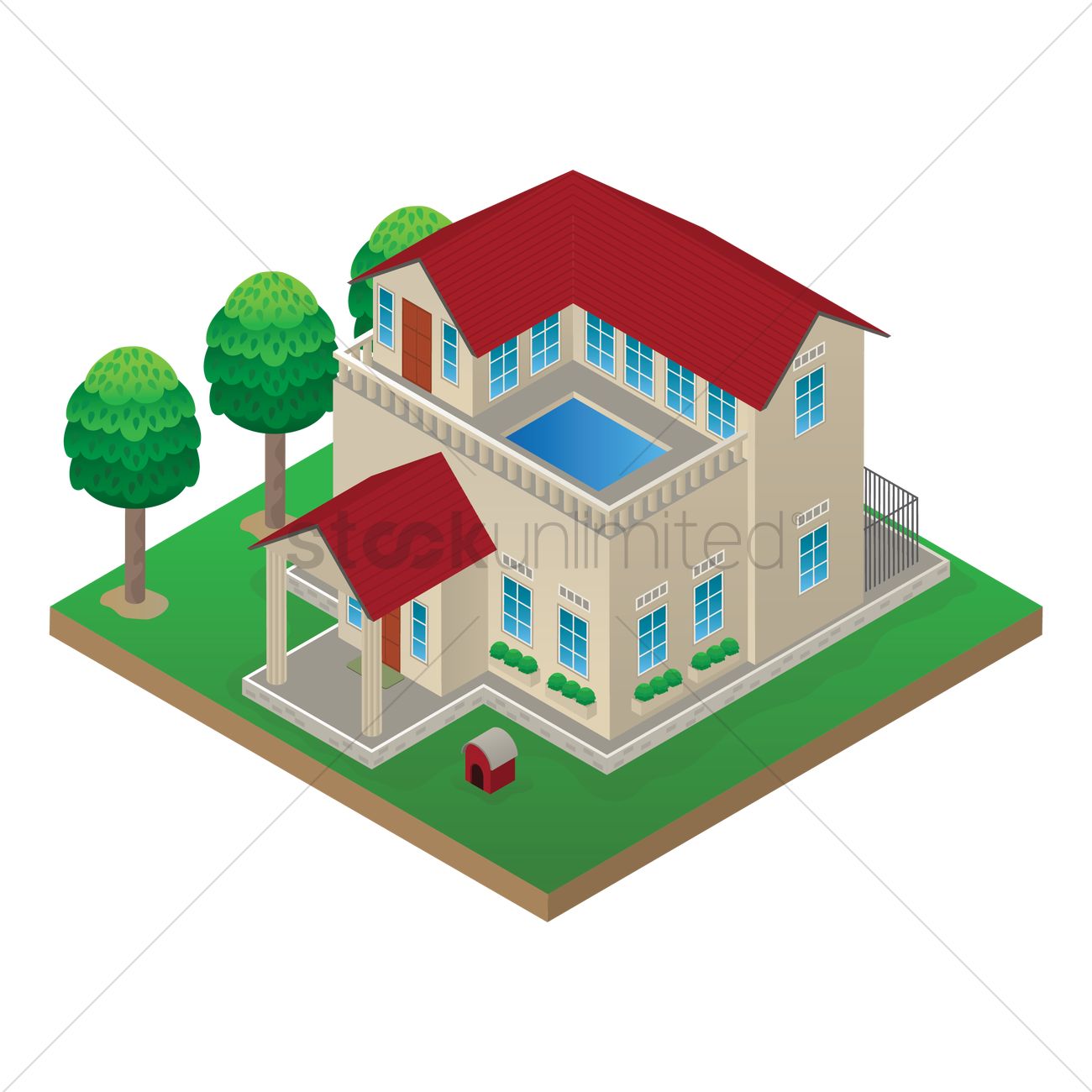 1300x1300 Isometric Mansion Vector Image
