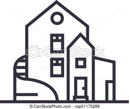 450x380 Luxury House,detached Mansion Vector Line Icon, Sign, Illustration
