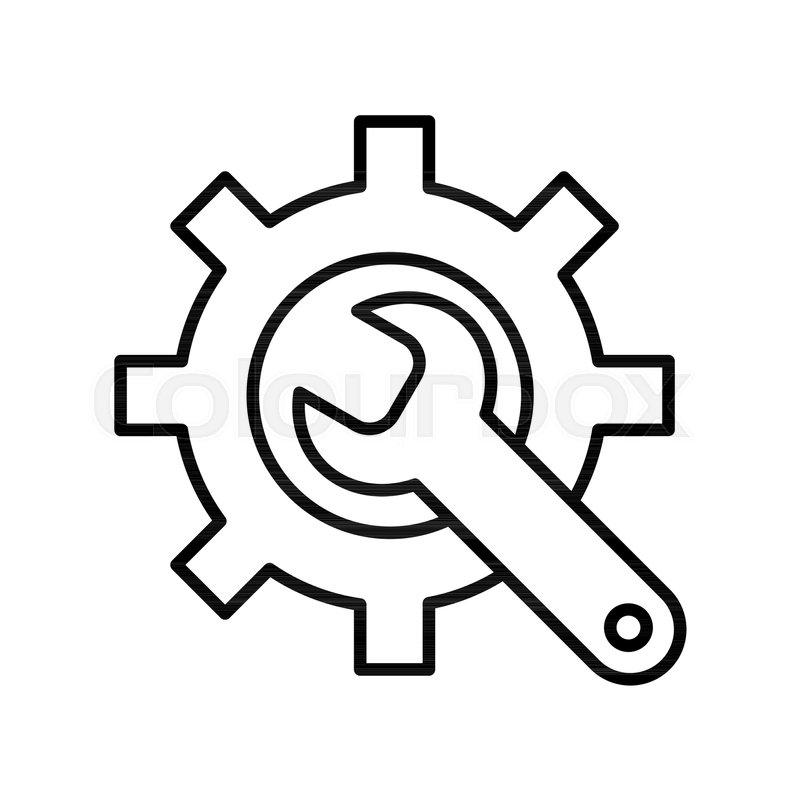 800x800 Manufacturing Icon. Gear And Wrench. Service Symbol. Flat Line