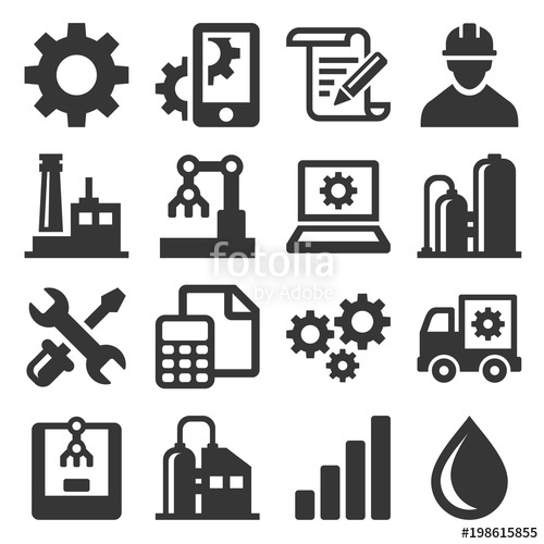 500x500 Manufacturing And Engineering Icons Set. Vector Stock Image And