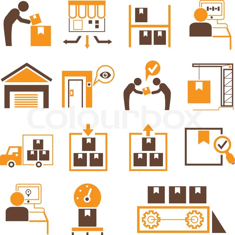 800x800 Manufacturing Icons In Orange Color Theme Stock Vector Colourbox