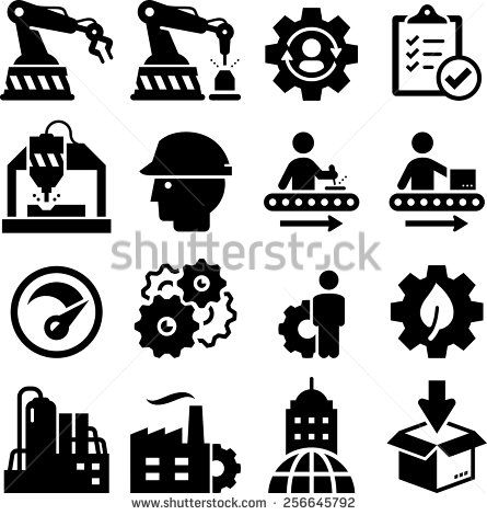 445x470 Manufacturing Plant And Factory Icons. Vector Icons For Digital
