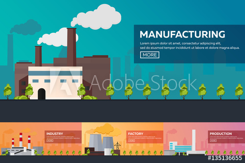 500x334 Industrial Building Factory Set. Manufacturing. Vector Flat