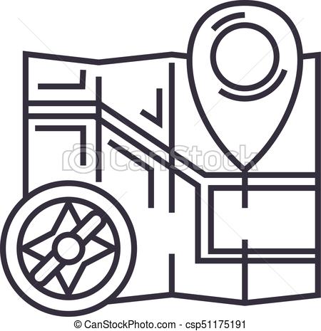 450x465 Map Navigation With Compass Vector Line Icon, Sign, Illustration