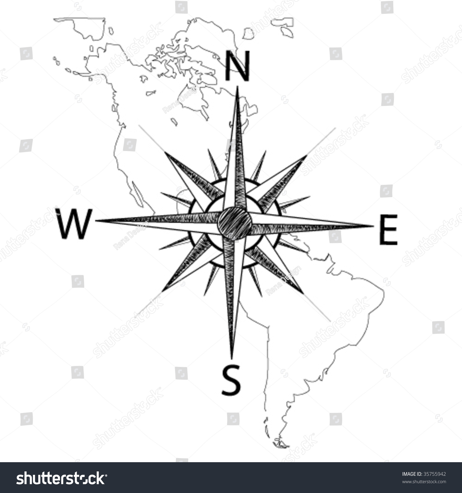 1500x1600 Stock Vector Hand Drawing Vector Compass On The Map Of America