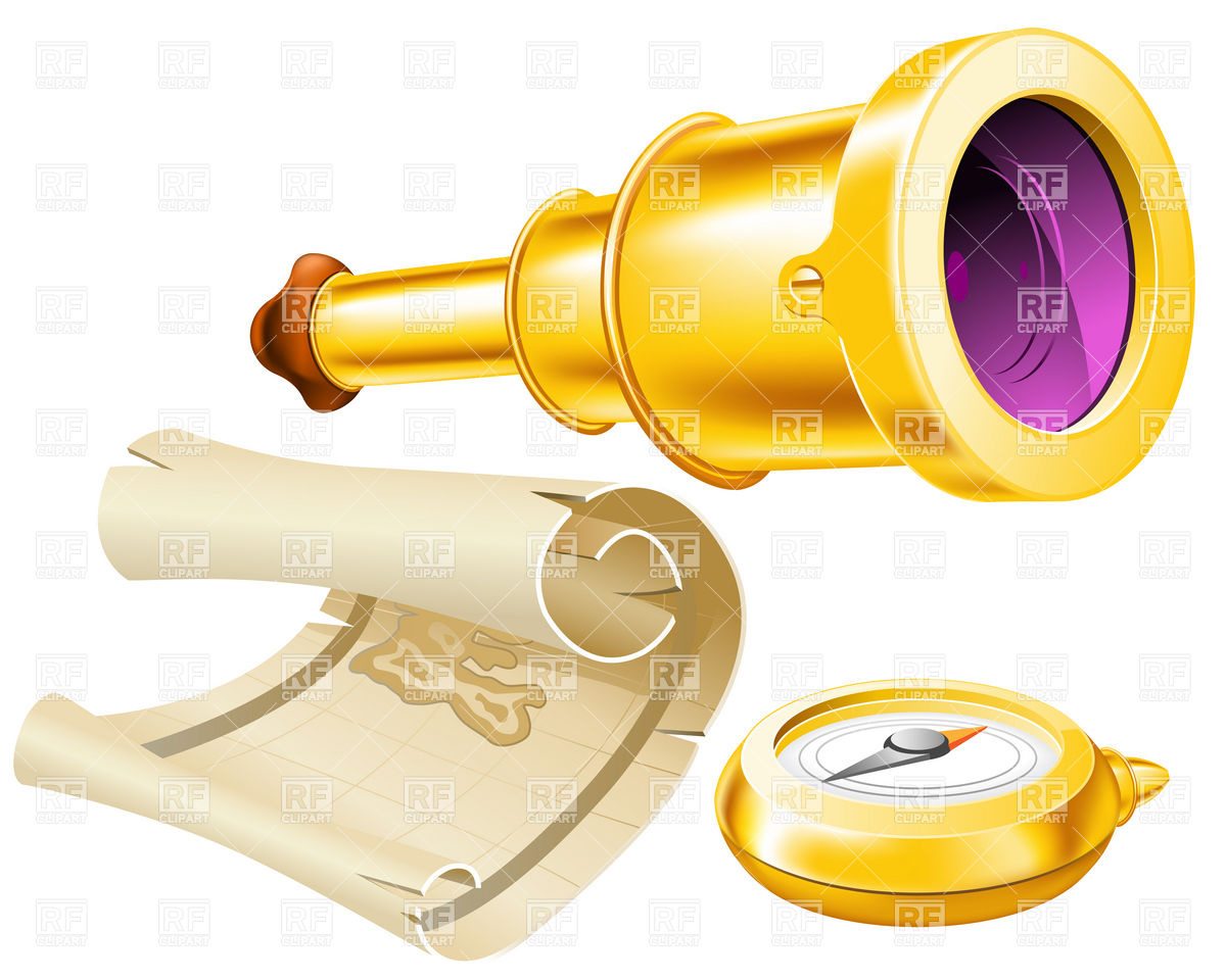 1200x960 Treasure Map, Telescope And Compass Vector Image Vector Artwork