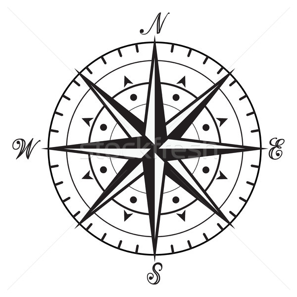 600x600 Vector Vintage Black And White Compass Vector Illustration