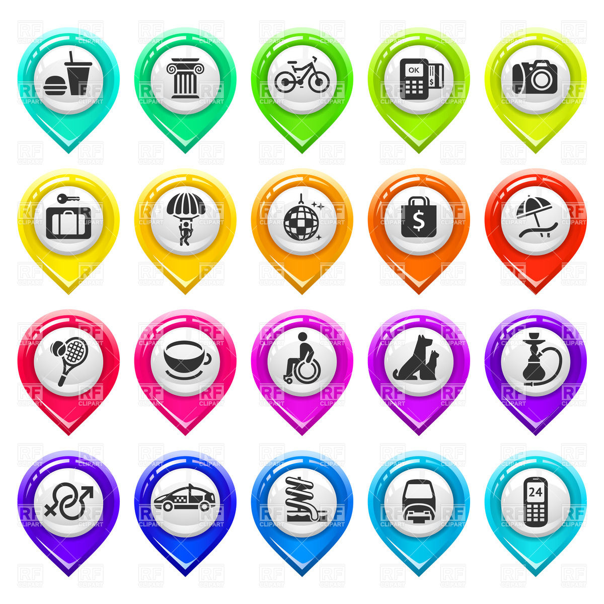 1200x1200 Map Ocation Markers (Map Pin) With Icons Vector Image Vector