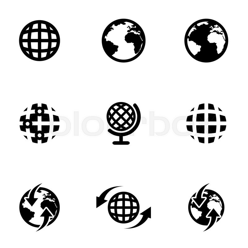 800x800 Vector Black World Map Icon Set. World Map Icon Object, World Map