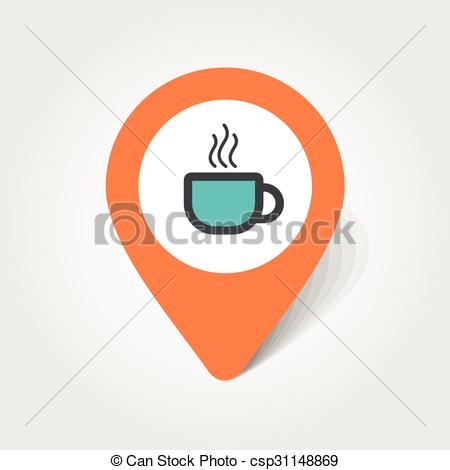 450x470 Cap Of Tea Or Coffee Map Pin Icon, Map Pointer, Vector... Clip Art