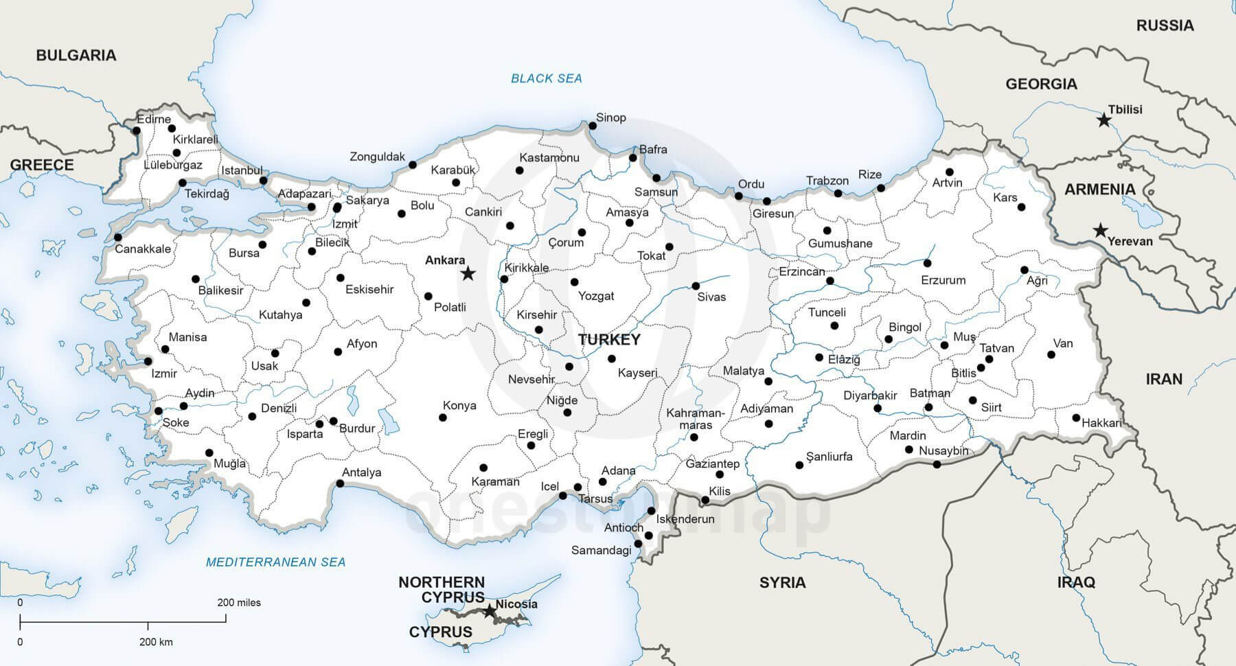 1800x970 Vector Map Of Turkey Political One Stop Map
