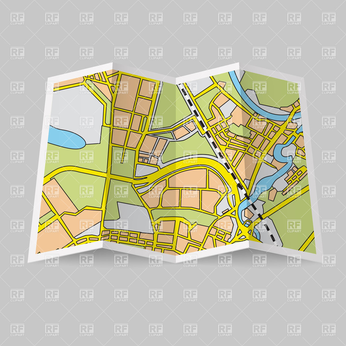 1200x1200 Folded Paper City Roads Map On Grey Background Vector Image