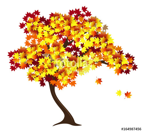 500x462 Autumn Maple Tree With Red And Yellow Falling Leaves. Hand Drawn