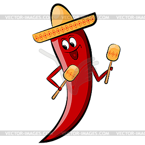 300x300 Red Cartoon Pepper In Sombrero With Maracas.