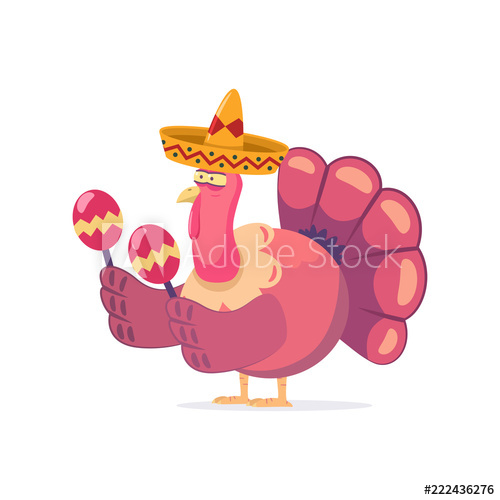 500x500 Thanksgiving Turkey In A Mexican Sombrero With Maracas. Vector