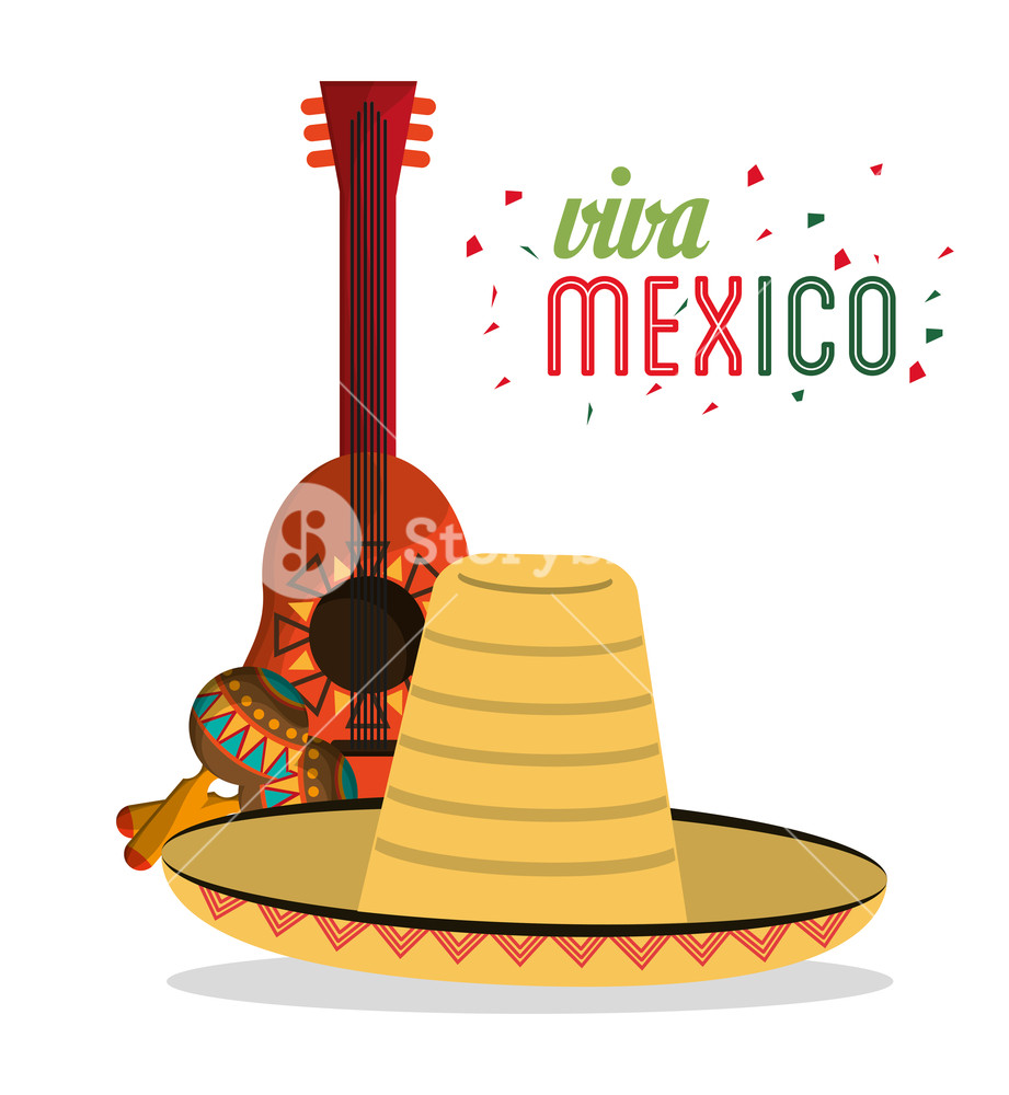 921x1000 Viva Mexico Card Lettering Guitar Hat Maracas Vector Illustration