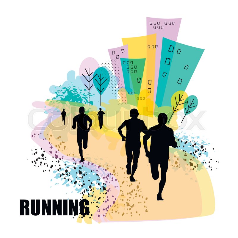 800x800 Vector Illustration Of Running People. Poster For Marathon Stock