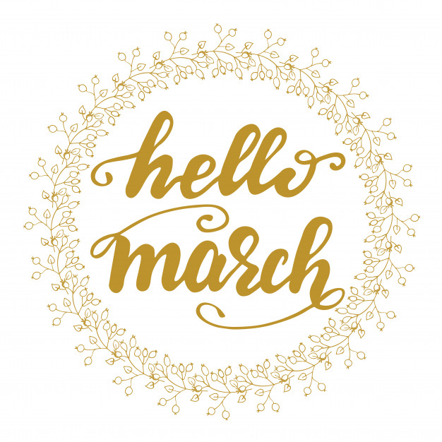 626x626 Banner Design With Lettering Hello March. Vector Illustration