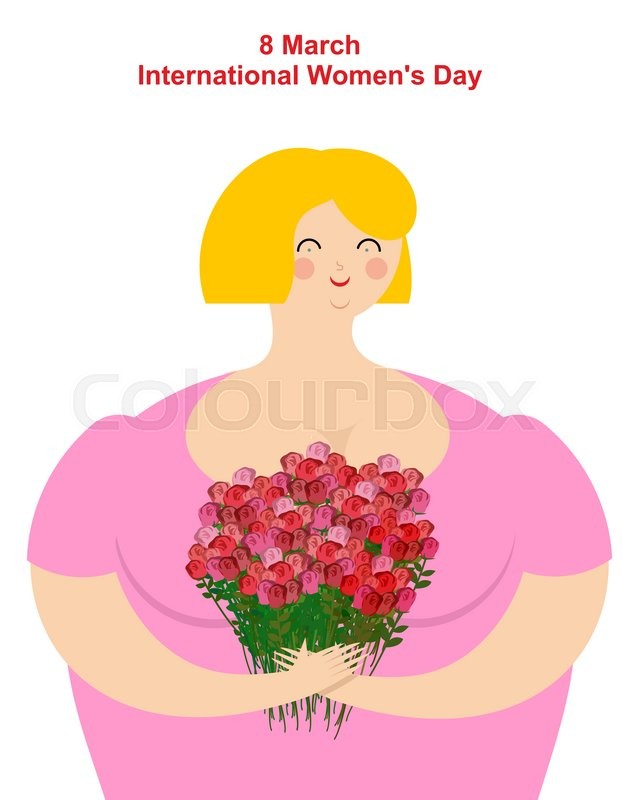 622x800 8 March. Girl With Flowers. Merry Happy Women And Bouquet Of Roses