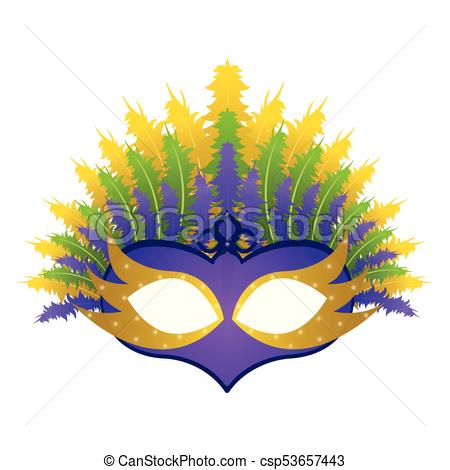 450x470 Isolated Mardi Gras Mask With Feathers On A White... Eps Vector