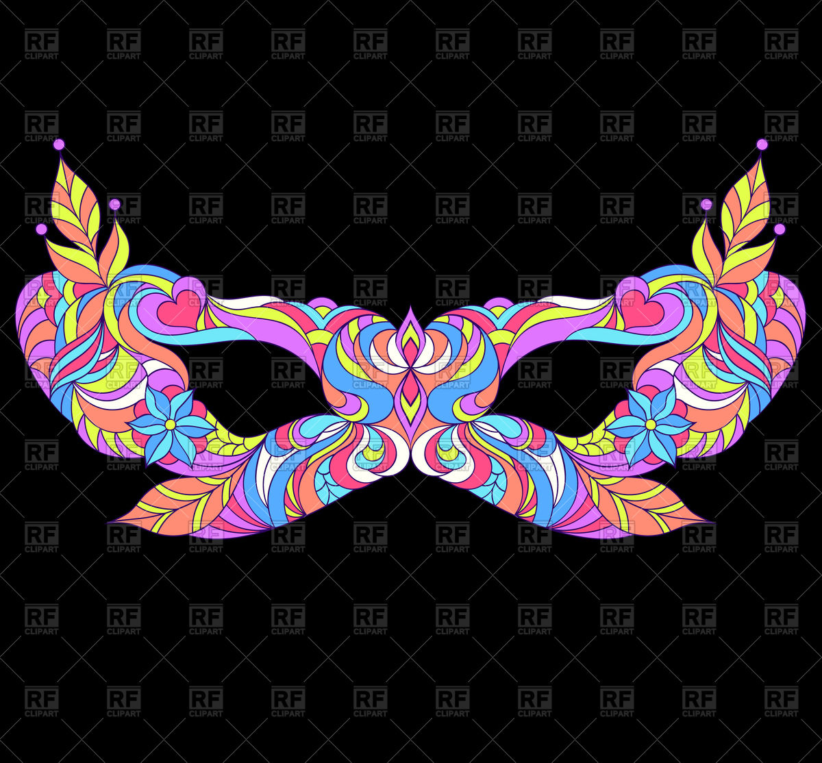 1200x1114 Mardi Gras Mask On Black Background Vector Image Vector Artwork