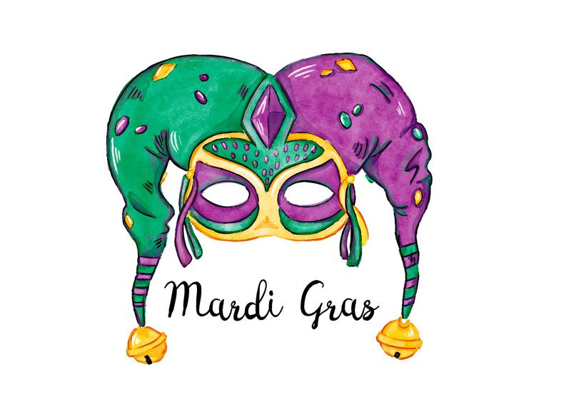 800x560 Green And Purple Watercolor Mardi Gras Festival Mask Vector
