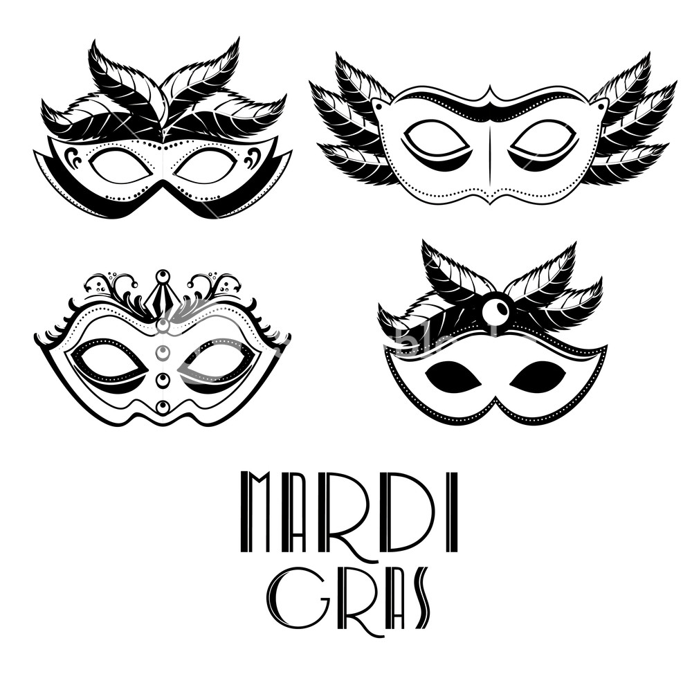 1000x1000 Set Of Black And White Carnival Mask Mardi Gras Vector