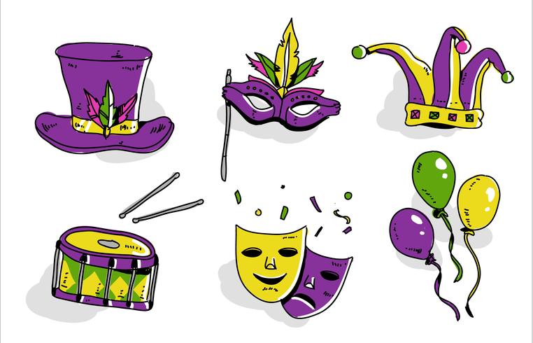 762x490 Mardi Gras Parade Set Hand Drawn Vector Illustration