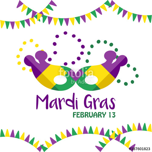 500x500 Mardi Gras Vector Hand Drawn Illustration, Card, Invitation With