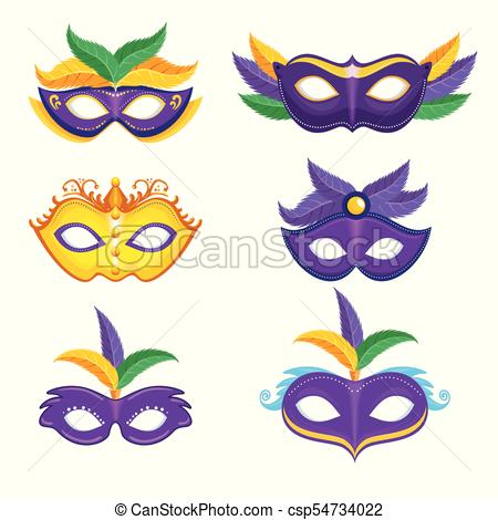 450x470 Set Of Purple And Yellow Carnival Mask Mardi Gras Vector