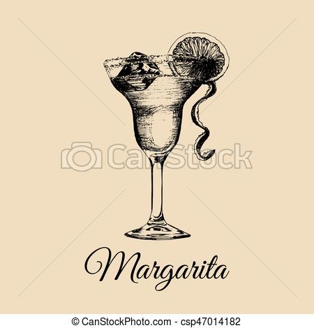 450x470 Margarita Glass Isolated.hand Drawn Sketch Of Traditional Cocktail