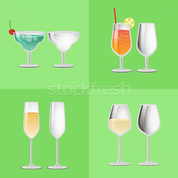 600x600 Set Of Refreshing Cocktail Empty Glasses Margarita Vector