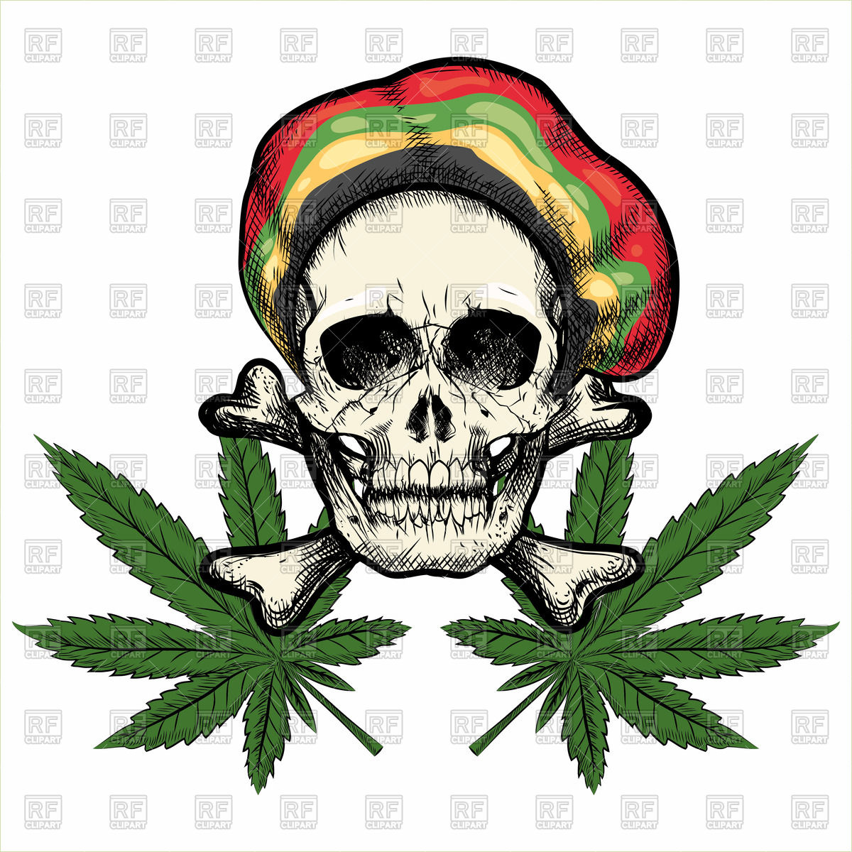 1200x1200 Skull In Rastaman Cap And Marijuana Leaves Vector Image Vector