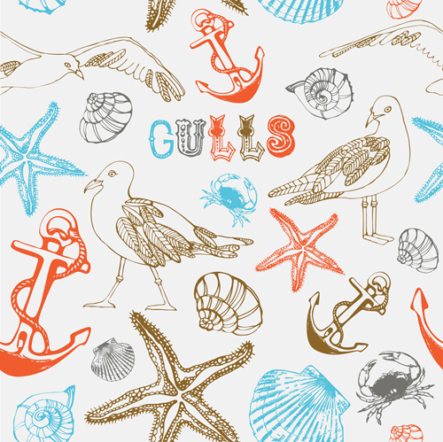 500x499 Set Of Marine Small Animals Seamless Pattern Vector 01 Free Download