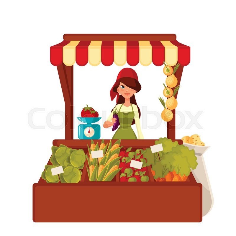 800x800 Sale Of Farm Vegetables In The Market, Vector Cartoon Woman Sells