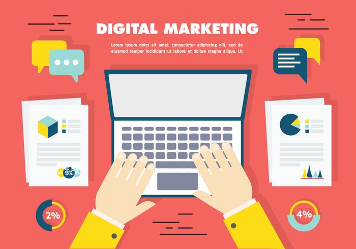 700x490 Flat Digital Marketing Icon Collection Vector Background