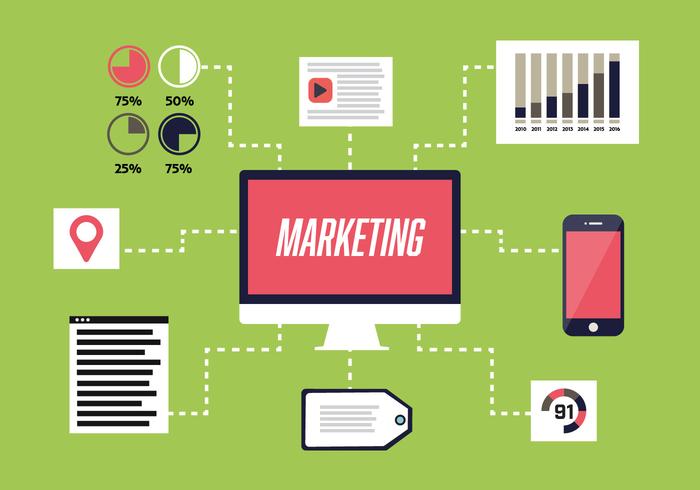 700x490 Free Flat Digital Marketing Vector Background With Computer