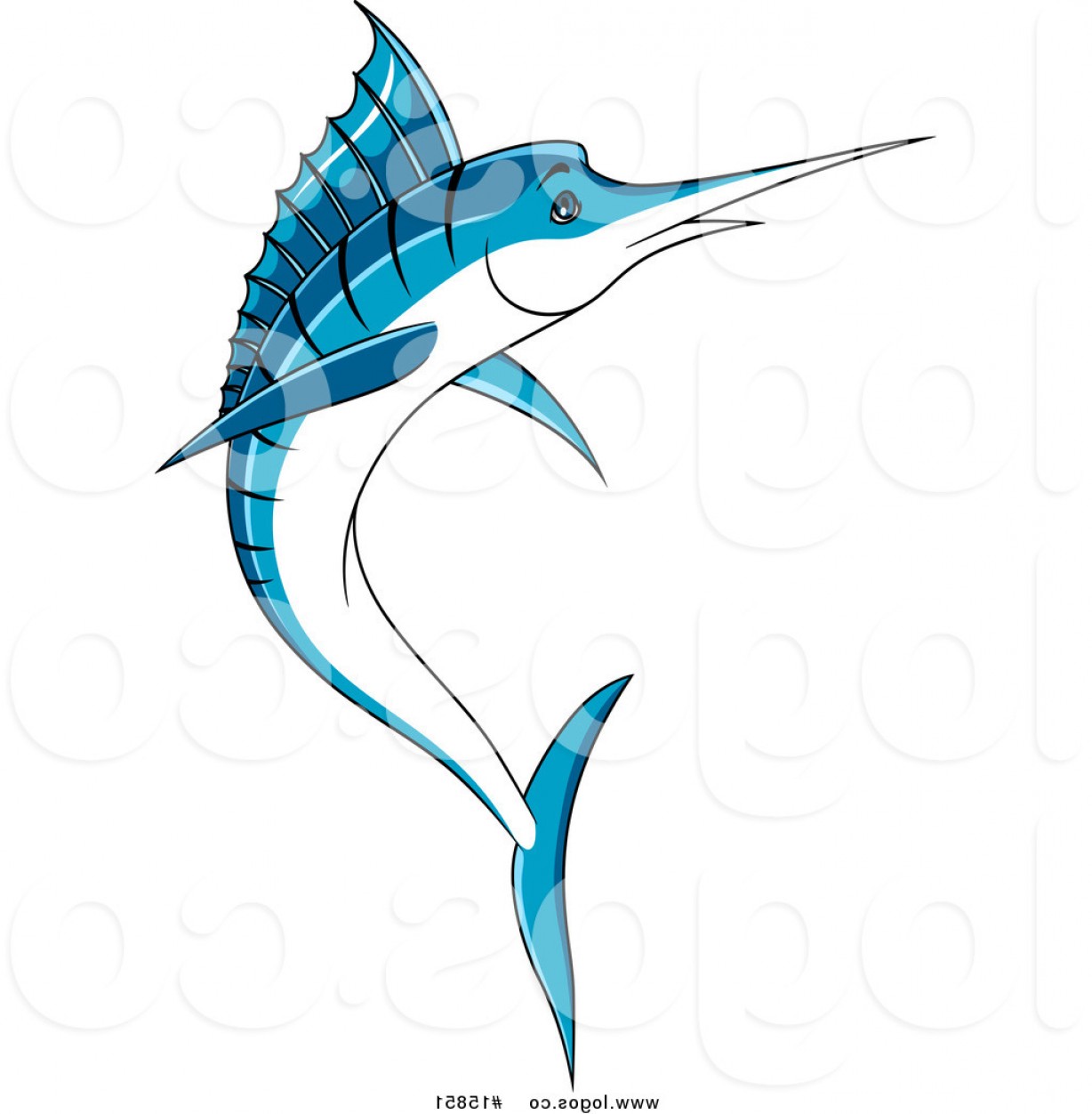 1228x1252 Royalty Free Vector Logo Of A Blue Marlin Fish Leap Cartoon